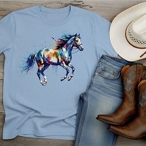 Watercolor Running Horse Tee • Western Boho Horse Graphic Shirt • Cowgirl